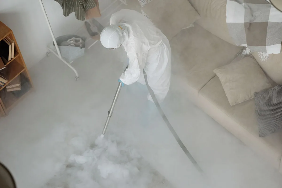 Biohazard cleanup technician in protective equipment, South Middle River, Fort Lauderdale, FL